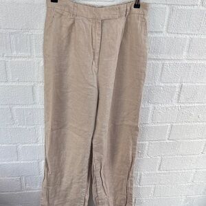 Zara Linen High Rise Barrel Khaki Pants sz M
